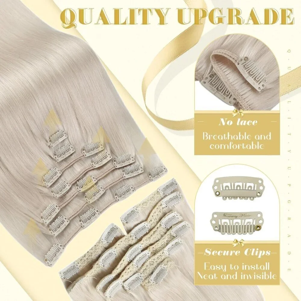 Clip in Hair Extensions Platinum Blonde Human Hair Clip in Extensions Straight H